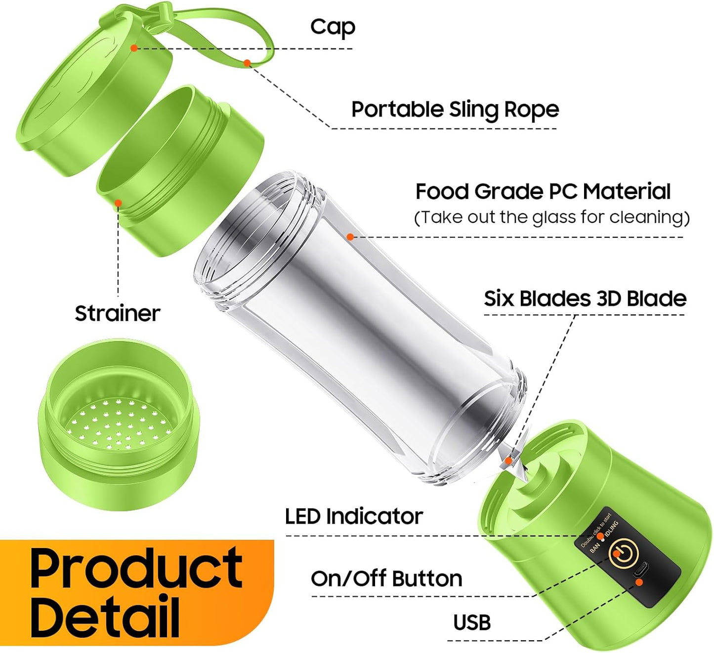 Cordless Portable Personal Size Blender-USB Rechargeable Blender for Smoothies a
