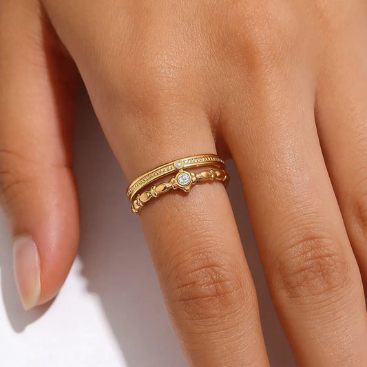 Delicate Tiny Zircon Layered Rings for Women Stainless Steel Geometric Stacking Ring Aesthetic Wedding Waterproof Jewelry Gifts