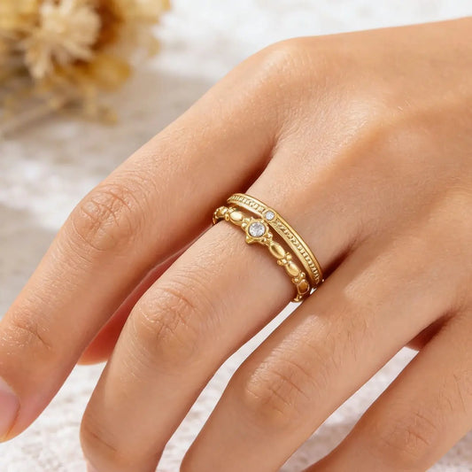 Delicate Tiny Zircon Layered Rings for Women Stainless Steel Geometric Stacking Ring Aesthetic Wedding Waterproof Jewelry Gifts