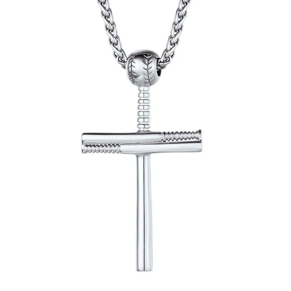 U7 Stainless Steel Sport Pendant Necklaces for Men Women Skateboard Soccer Baseball Bat Cross Jewelry Gift Clearance Sale