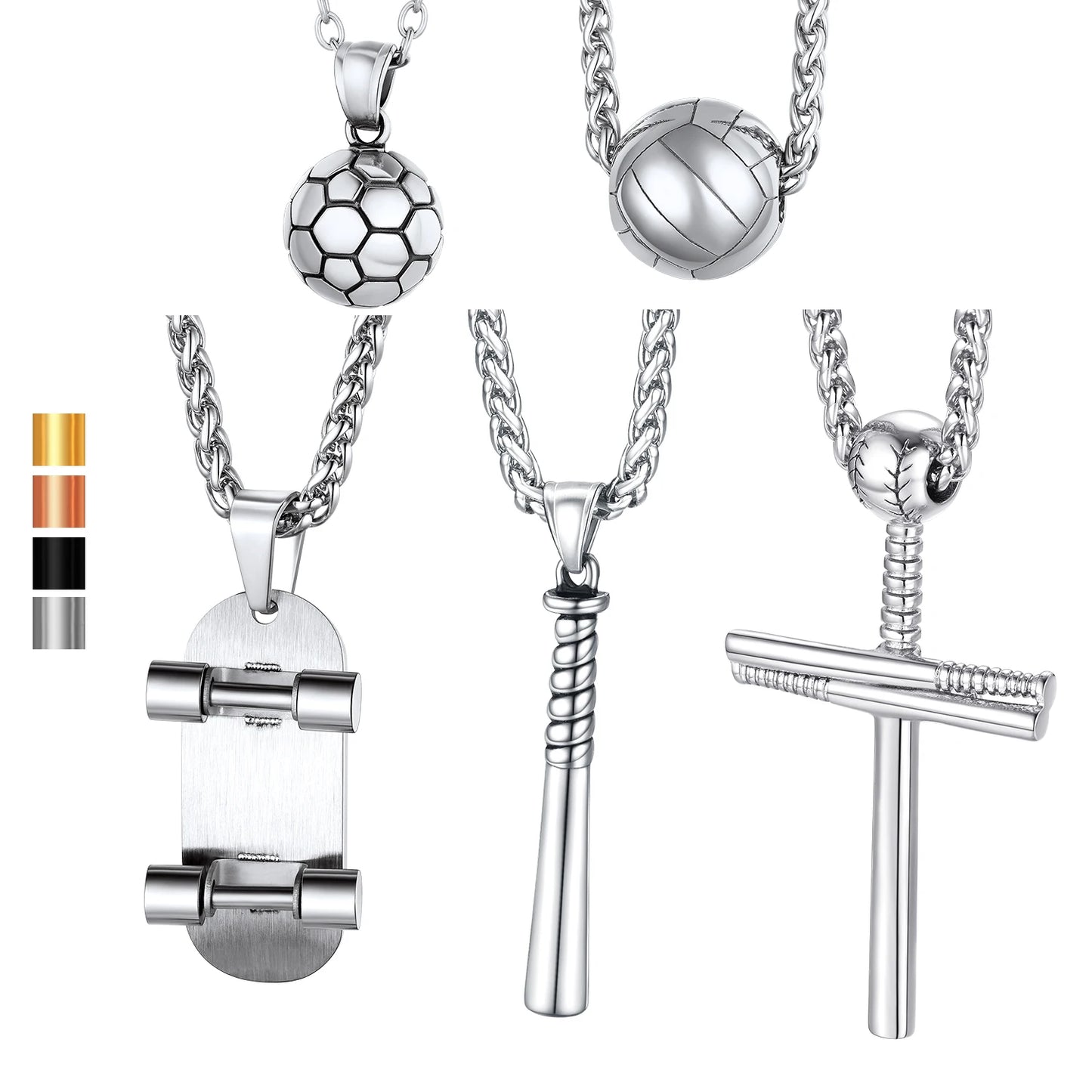 U7 Stainless Steel Sport Pendant Necklaces for Men Women Skateboard Soccer Baseball Bat Cross Jewelry Gift Clearance Sale