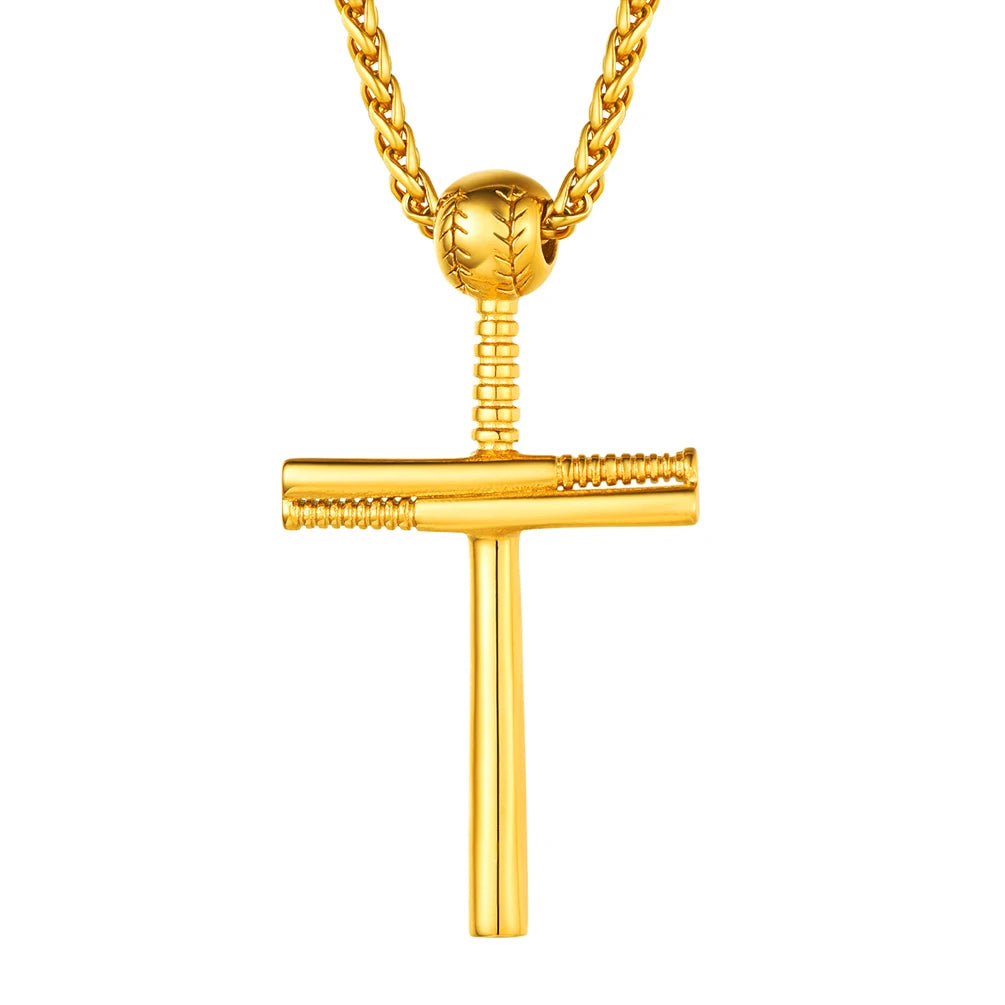 U7 Stainless Steel Sport Pendant Necklaces for Men Women Skateboard Soccer Baseball Bat Cross Jewelry Gift Clearance Sale