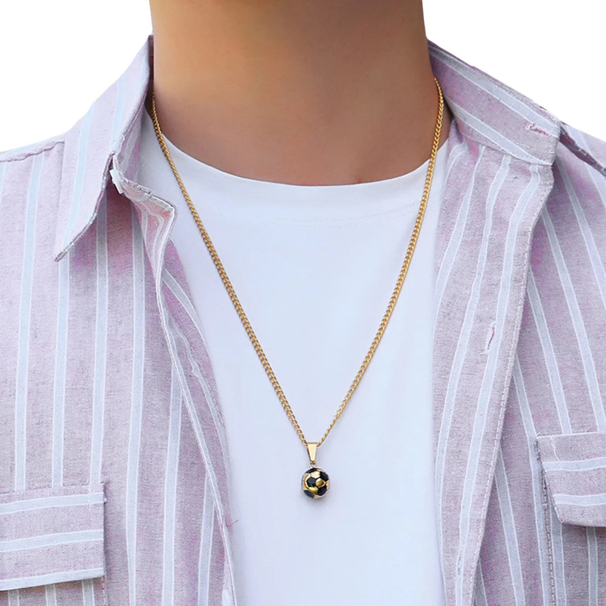 2Pcs Men Necklace Football Shape Alloy Plated Stylish Soccer Pendant Jewelry Gift for Young Men Birthday Anniversary Prom Party
