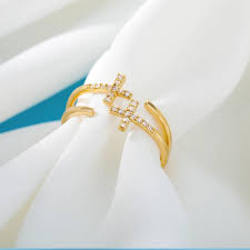 Zircon Double Cross Rings For Woman Stainless Steel Gold Color Shiny Opening Ring New Luxury Fashion Wedding Jewelry Gift Bague